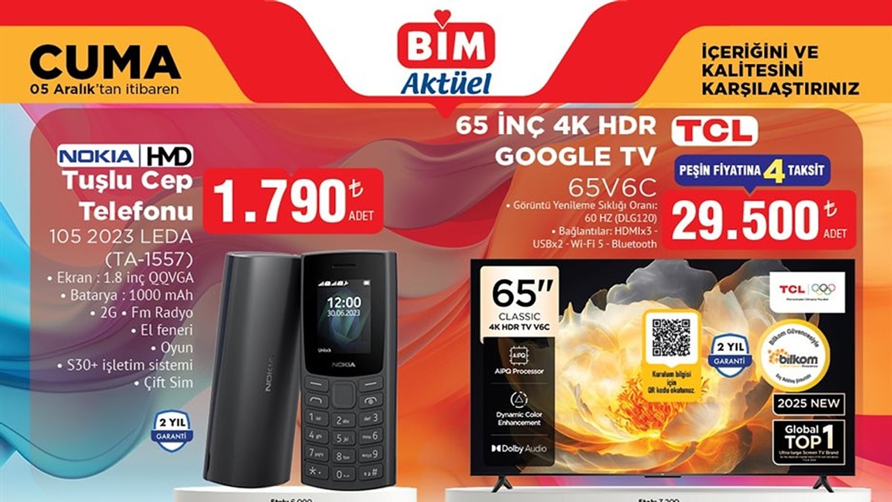 BİM 5 Aralık 2025 Aktüel Ürünler Kataloğu Elektronik Fırsatları: Nokia Telefon 1.790 TL!